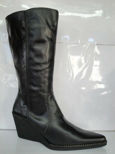 Botas de piel negra con cuña alta de crepé o caucho de 8 cm marca Yokono |  eBay