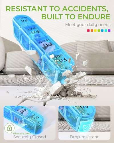 Odaro Weekly Pill Organizer 4 Times a Day, BPA Free Daily Pill Box 7 Day, Large - Picture 7 of 8