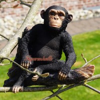 Schimpanse Affe Auf Ast Figur Statue Deko Afrika Wildtiere Urwald Zoo Dekoration