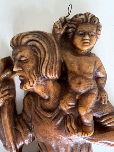 Statuina tedesca in cera 14,5" vintage ALTMANN bambino Gesù e Giuseppe cammina sull'acqua da appendere al muro - Foto 3 di 15
