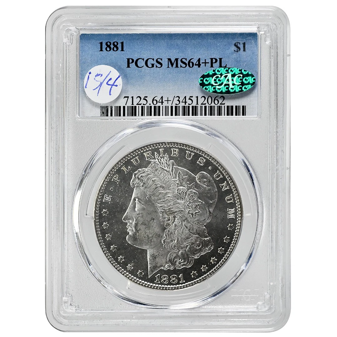 PCGS & CAC Certified MS 64 Graded 1881 Year Morgan US Dollars