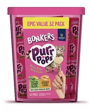 Bonkers Purrpops Dried Cat Treats 32 Count  Pack of 2