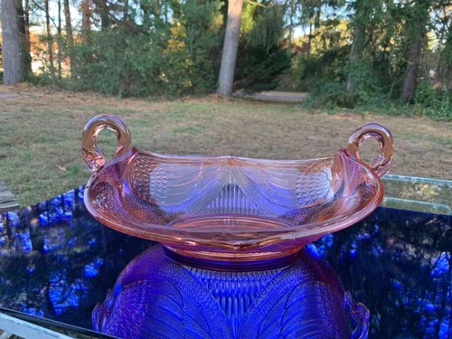 Fenton Pink Depression Glass No. 6 DOUBLE SWAN BOWL 11.5 in Oval 1938 ART DECO