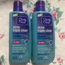 2~Clean&Clear Acne Triple Clear Bubble Foam Cleanser New Retired Stock Rare READ