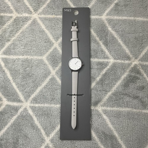 Marks And Spencer Women’s Watch Grey Leather Strap White Face Present