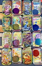 Full Set 8 EMPTY Pokemon PRISMATIC EVOLUTIONS Mini Tins & Eevee Coins (NO PACKS)
