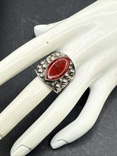     "Deep Sea" Large Coral Sterling Silver Statement Ring Sz 10