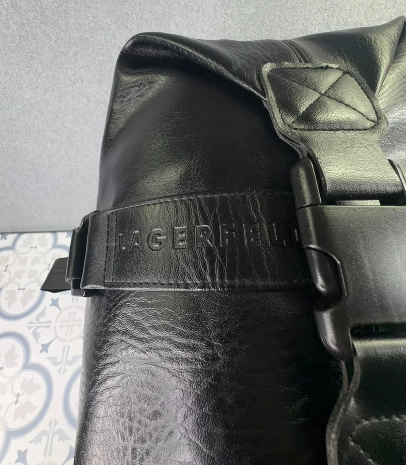 Karl Lagerfeld Weekender Black Leather Duffle Bag Sling Bag Travel Designer - Image 2 of 4