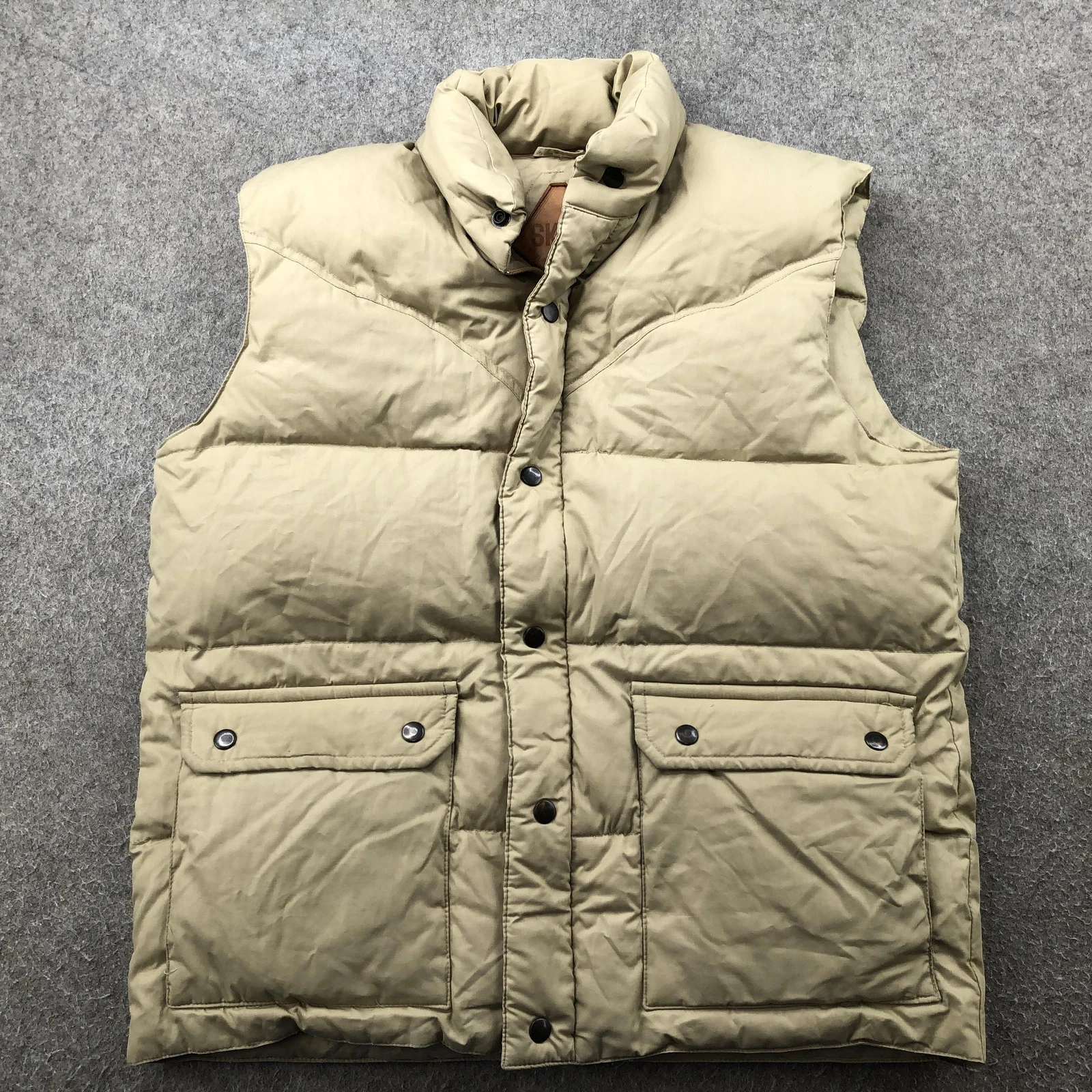 Vintage Skor Puffer Vest Mens Large Tan Down Filled Outdoor Adventure Hiking
