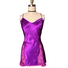 Vintage Victoria's Secret Gold Label Satin Lace Trim Chemise L Purple