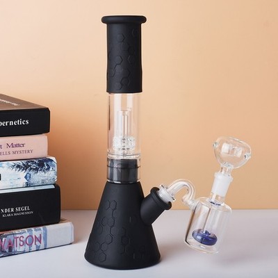 SmokeKoo 12 Inch Glass Beaker Bong With Silicone Sleeve - Purple & Black, 14mm - View #5