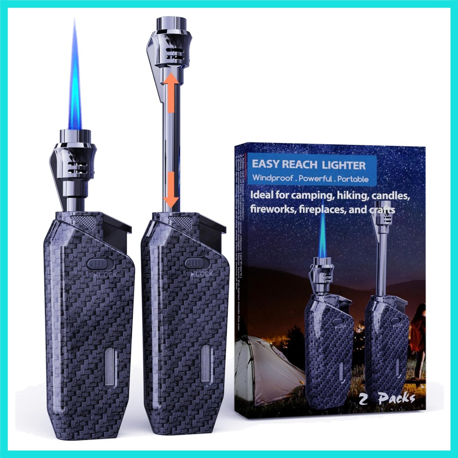 With Extended Tip, Jet Flame Windproof Lighter Butane Refi..