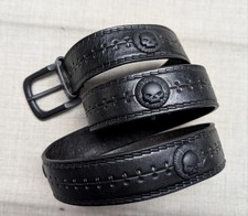 vintage HARLEY DAVIDSON buckle belt 42 black WILLIE G leather SKULLS motorcycle