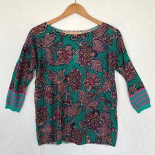 Ann Taylor LOFT Women's Green Paisley Print 3/4 Sleeve Sweater Size Medium New