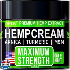 Hemp Cream Maximum Strength with Glucosamine, Arnica, Turmeric, MSM - Natural