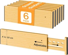 6 Pack Bamboo Drawer Dividers Adjustable 12.8-18in Organizer 4in High