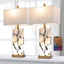 Natural Marble Table Lamps Set of 2: 3-Color Temperatures Alabaster... Fast Ship