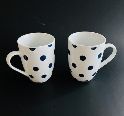 Maxwell Williams ''Sprinkle'' White w/ Navy Blue Dots Coffee Cups - Set Of Two