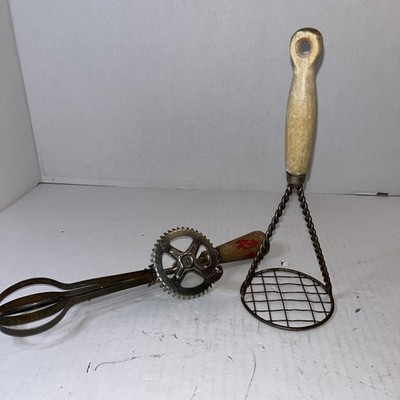 Egg Beater And Potato Masher, Lot Of 2, Vintage, Kitchen, Cottage