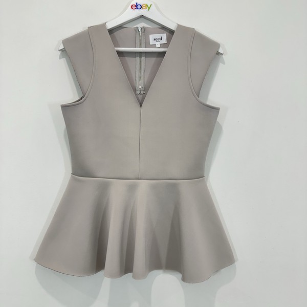 Seed Heritage Peplum Top Women S (AU 10) Beige Stretchy Sleeveless Casual Work