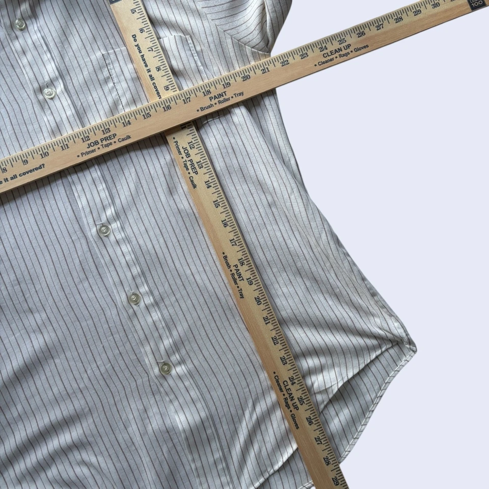 Van Heusen 417 Vanopress Striped Button-Down Shirt Ivory/Brown L/S Vintage - Image 4 of 4