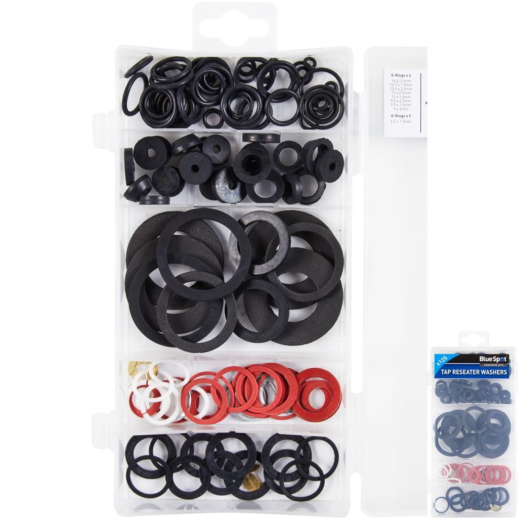 BlueSpot 125pc Assorted Tap Reseater and Washer Set Plumbing O Ring Tool Kit