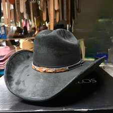 Men's Black Cowboy Hat. Black Suede Western Style Hat. Sombrero Negro De Vaquero