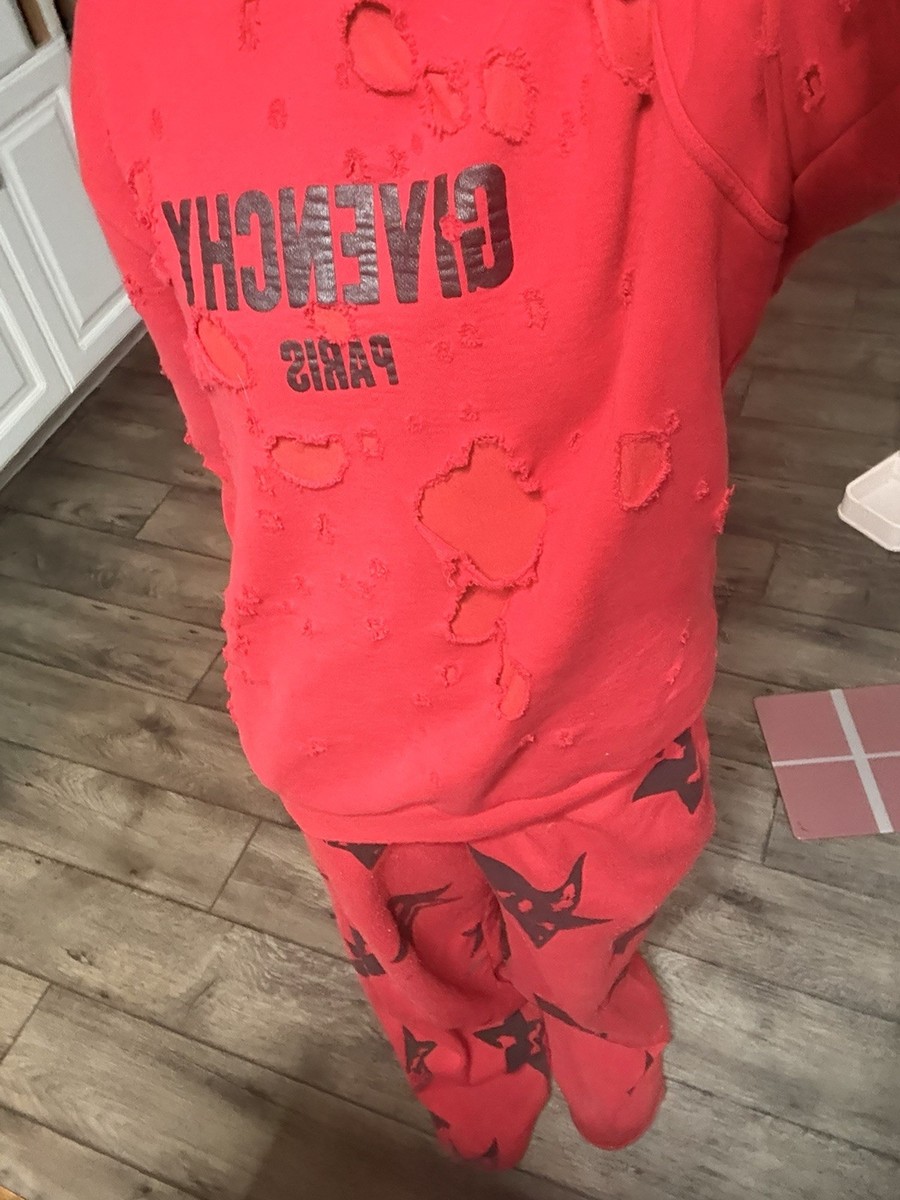 GIVENCHY Red Distressed Hoodie Adult Size small Designer Brand | eBay