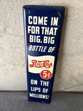 Rare Pepsi-Cola Lips of Millions Ad Door Push Sign 10”x3”