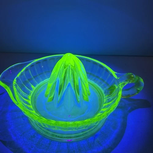 Vintage Green Vaseline Glass Juicer Depression Glass