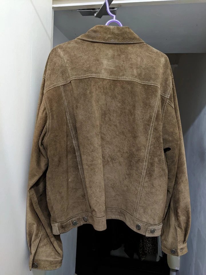 GAP Real Leather Brown Suede Men's Trucker Jacket L 44 Lennon Beatles Mod Biker - Image 3 of 4