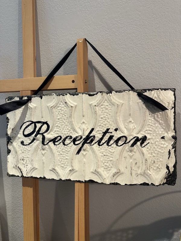Hand painted Hanging Reception Direction Sign for Wedding Black White Vintage