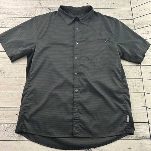 Club Ride Striped Short Sleeve Snap Button Front Shirt Men's Large Gray