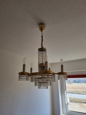 Antiker Kronleuchter, Deckenlampe, Hängelampe Messing Kristall