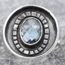 Faceted Natural Sky Blue Topaz 925 Sterling Silver Ring s.8 Jewelry R-1080