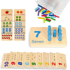 Peg Board Toddler Toys, Counting Wooden Toys with 55 Pegs, Wooden Math Manipulat