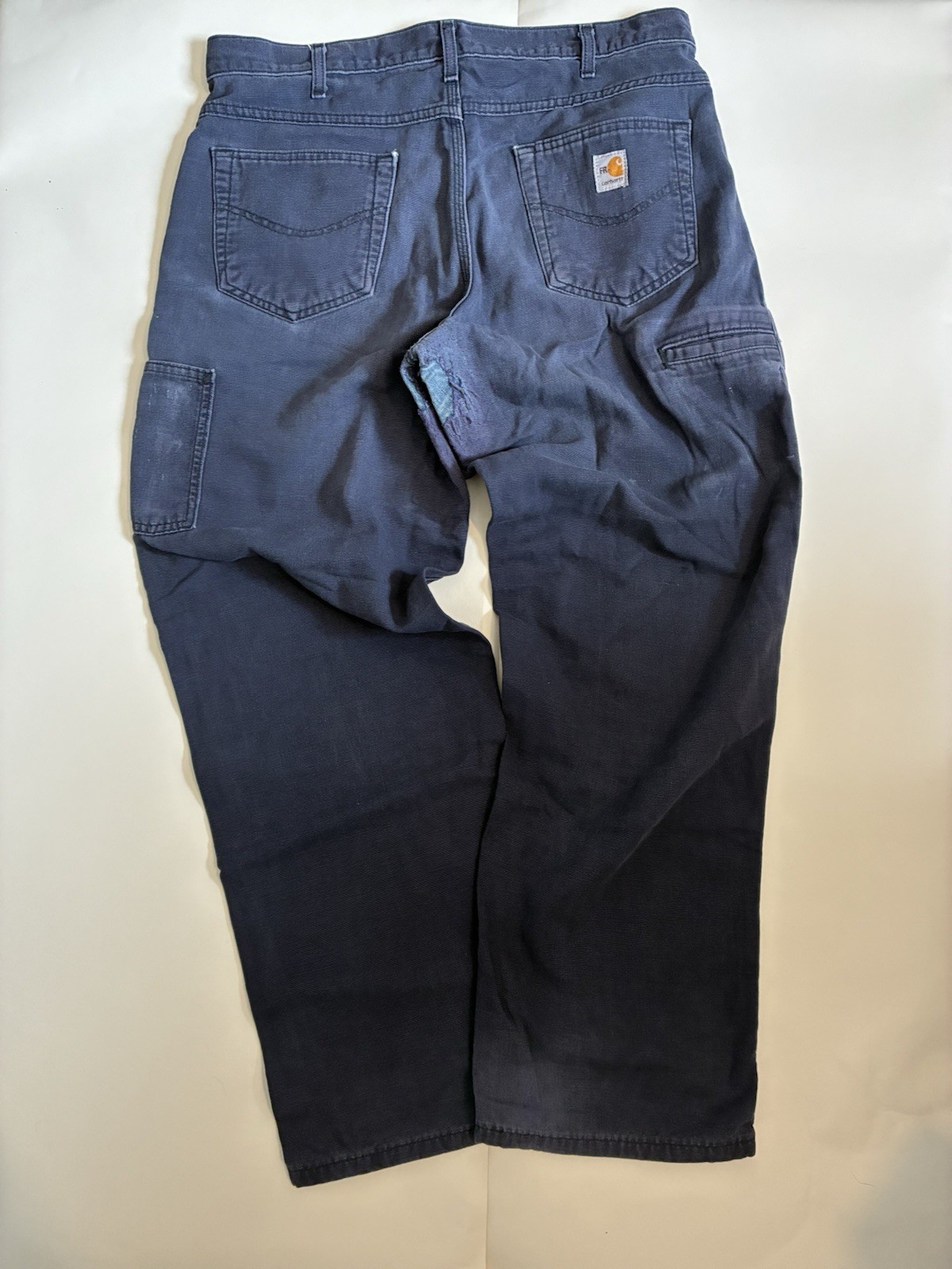Vintage Carhartt FR Work Pants 36x32 Navy Blue Distressed Thrashed Paint image 6