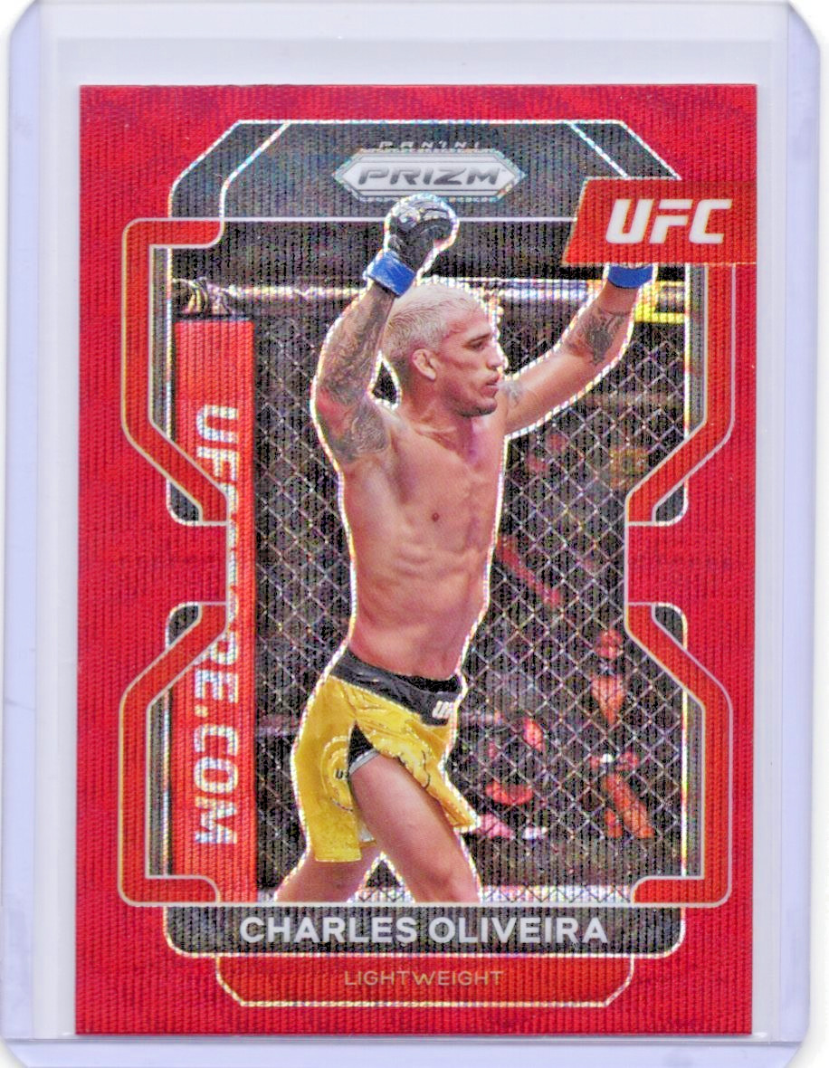 2022 Panini Prizm UFC Charles Oliveira Red Wave Parallel #189
