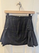 Lands' End Girls Side Pleat Plaid Uniform Skirt Skort Size 10S Navy/Evergreen