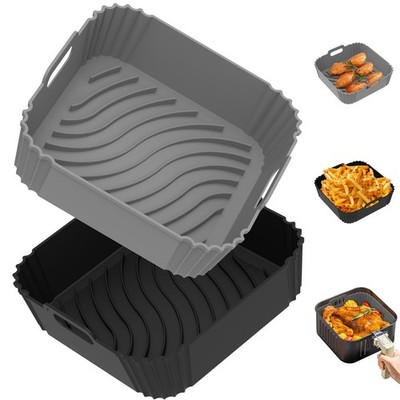 Redfly 2 Pack Silicone Air Fryer Liners, Square For 4-5 QT, Gray&Black 