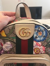 Gucci GG Logo Floral Web Stripe Mini Backpack Zip Gold Hardware Adjustable