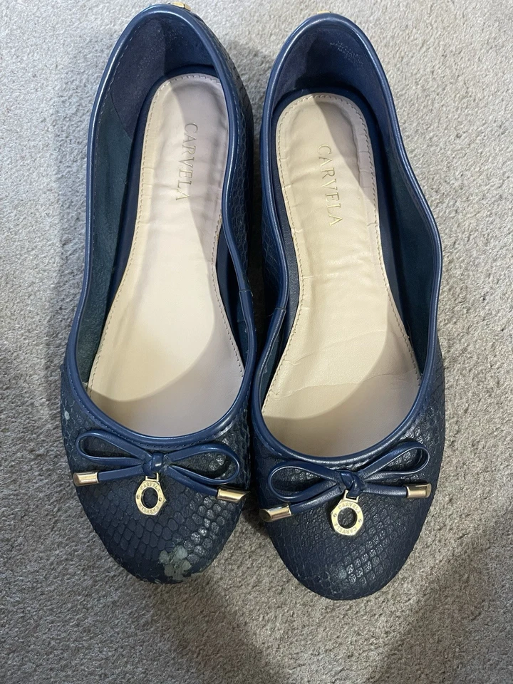 Carvela Dune Ballet Flat Pumps Size 4 37 Animal Print Blue Tan Office Casual - Image 2 of 4