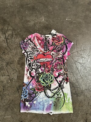 Vintage Rue 21 Affliction Shirt Girls XL Crosses Roses Grunge