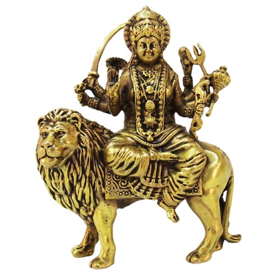 Brass Ambe Maa Idol   4 Inch Hindu Goddess Durga Statue for Home Temple Decor