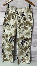 CHICO'S Design Ankle Capri Pant Size 1 Tropical Leaf Print Black Tan Cream