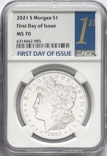 2021 S SILVER MORGAN SAN FRANCISCO MINT MARK 100TH ANNIV. FIRST DAY NGC MS70