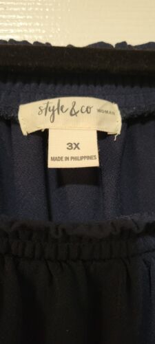 Style & Co 3X Navy con ricamo bianco boho maniche svolazzanti spalle scoperte - Foto 2 di 4