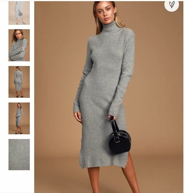 Lulus Sheerah Heather Grey Turtleneck Long Sleeve Ribbed Midi Sweater Dress  XL | eBay