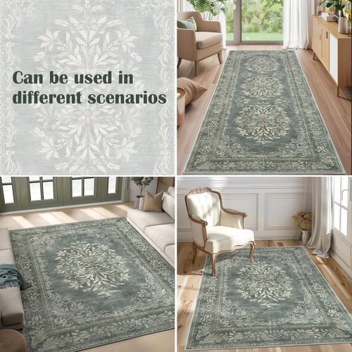 Non-Slip Faux Wool 2' x 10' Floral Rug - Perfect for Farmhouse & Bohemian Styles - Picture 8 of 9