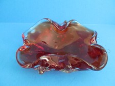 VINTAGE MURANO ASHTRAY CRANBERRY RED WITH BUBBLES ART GLASS SCULPTURE